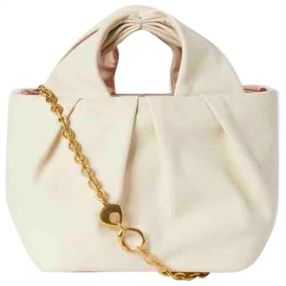 Staud- white/cream cross body leather bag with gold chain